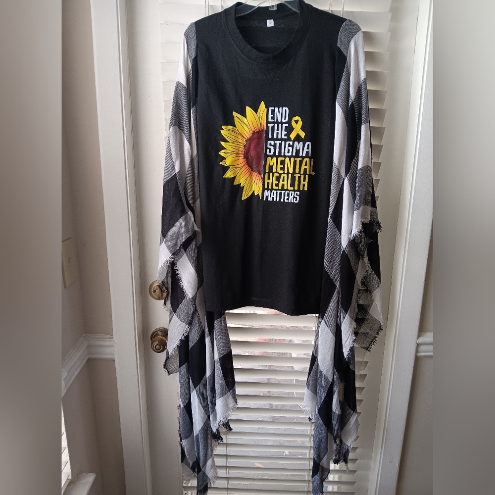 SOLD!!! Upcycled Black and White Mental Health Awareness Tshirt/Poncho